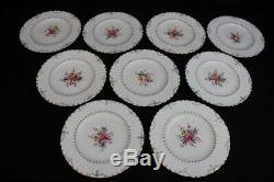 Set of 9 Vintage Royal Crown Derby ASHBY 10 3/8 Bone China Dinner Plates Mint