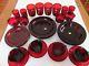 Set Of Arcoroc Ruby Red Dinner Ware 32 Pcs Plates Goblets Cups Saucers