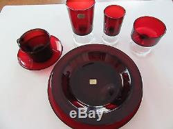 Set of Arcoroc Ruby Red Dinner Ware 32 pcs Plates Goblets Cups Saucers