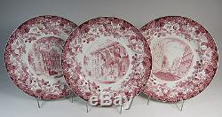 Set of Eleven (11) WEDGWOOD Harvard University Pink / Burgundy Dinner Plates