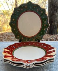 Set of FOUR Villeroy & Boch Toy's Delight Red and Green Dinner Plates MINT