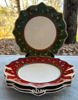 Set of FOUR Villeroy & Boch Toy's Delight Red and Green Dinner Plates MINT