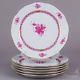 Set Of Six Herend Chinese Bouquet Raspberry Dinner Plates #524/ap