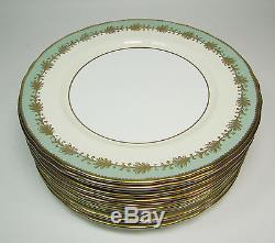 Set of Ten (10) Vintage AYNSLEY Nile Sage Green Dinner Plates 10.5 Mint