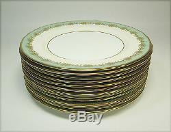 Set of Ten (10) Vintage AYNSLEY Nile Sage Green Dinner Plates 10.5 Mint