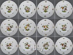 Set of Twelve Herend Rothschild Bird Dinner Plates, All 12 Motifs, #1524/VBO