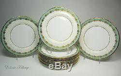 Set of Twelve Vintage AYNSLEY Nile Sage Green Dinner Plates 10.5 Mint