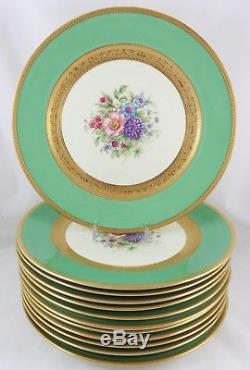 Set(s) 6 Dinner Plates Charger Rosenthal 5554 Raised Gold Encrusted Green Floral