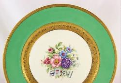 Set(s) 6 Dinner Plates Charger Rosenthal 5554 Raised Gold Encrusted Green Floral