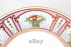 Set(s) 6 Dinner Plates Vintage Minton Bone China H3193 Pink Gold Fruit Basket