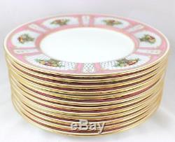 Set(s) 6 Dinner Plates Vintage Minton Bone China H3193 Pink Gold Fruit Basket