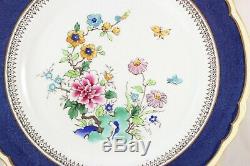 Set(s) 6 Hand Painted Dinner Plates Crown Staffordshire A15323 Cobalt Blue Gold