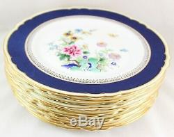 Set(s) 6 Hand Painted Dinner Plates Crown Staffordshire A15323 Cobalt Blue Gold