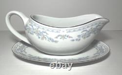 Somerset by Excel china 60 pc mixed set blue ribbon pastel flowers silver trim