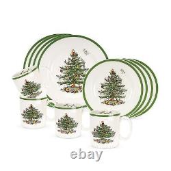Spode Christmas Tree 12-Piece Set Dinner Plate 10.5, Salad Plate 8, Mug 9 oz