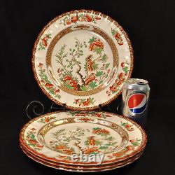 Spode Copeland 4 Dinner Plates 10 3/8 Hand Painted India Tree 1948 Rust Green