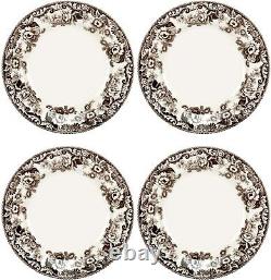 Spode Delamere Collection 10.5 Inch Round Dinner Plates, Set of 4 Brown/White