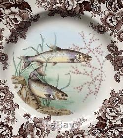 Spode Woodland Stream Series Retired Fish Set Of 4 Dinner Plates