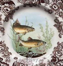 Spode Woodland Stream Series Retired Fish Set Of 4 Dinner Plates