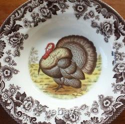 Spode Woodland Turkey Soup Bowls SET of 4 Rimmed Plate Thanksgiving Gobble