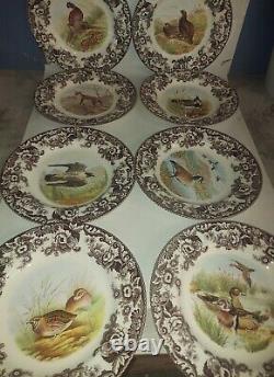 Spode Woodland set/ 8 dinner plates inc 7 x different Birds+fox