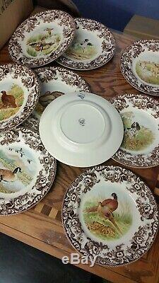 Spode Woodland set of NINE dinner plates including, Turkey, dogs and birds