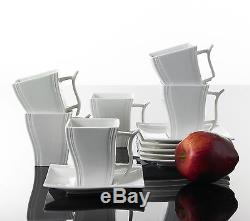 Square 30PCS Ceramic Dinner Kitchen Service Dinnerware Complete Set Plates Cup