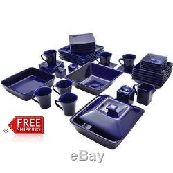 Square Dinner Plates Set Of 45 Blue Porcelain Formal Dining Microwavable Dish