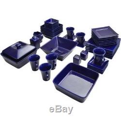 Square Dinnerware Set For 6 Blue Cobalt 45 Piece Dinner Plates Cups Dish Banquet
