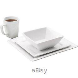 Square White Dinner Dishes Plates 32 Piece Porcelain Dinnerware Kitchen Set New