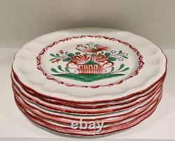 St. Clement French Faience 10 Dinner Plates Set Of 7 Rooster Hand Painted 1965