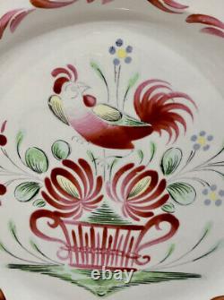 St. Clement French Faience 10 Dinner Plates Set Of 7 Rooster Hand Painted 1965