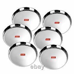 Stainless Steel Traditional Dinner Plate / Thali 28.5Cm Set of 6 Pieces