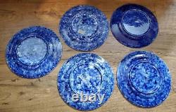 Stangl Caughley Cobalt Dinner Plates Spongeware Made For Tiffany & Co Set Of 5