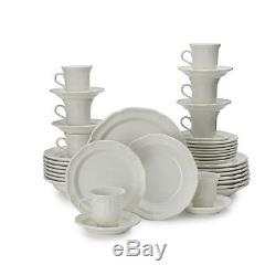 Stoneware Dinner Set 40 Pc Plates Dishes Bowls Kitchen Dinnerware French White