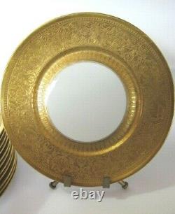 Stunning Antique Bauscher Weiden Bavaria Gold Encrusted Dinner Plates Set of 12