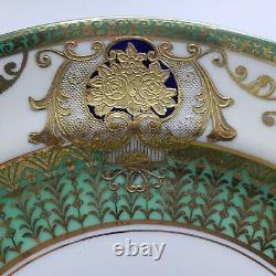 Stunning Set of 6 Noritake Service Cabinet Porcelain Dinner Plates Green & Gold