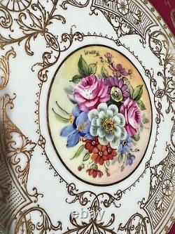 Stunning Vintage Royal Worcester Gilt Floral Bone China Dining Plates Set of 12