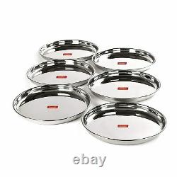 Sumeet Stainless Steel Round Dinner Plates Thali 11.5 Set of 6 Pieces