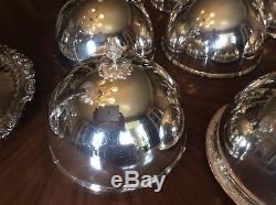 Super Rare Set Of 8 Antique Silver Plate Personal Dinner Plate Domes Covers