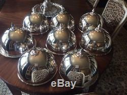 Super Rare Set Of 8 Antique Silver Plate Personal Dinner Plate Domes Covers