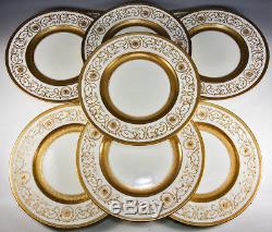 Super set of 9 Raised Gold Enamel Encrusted Dinner Plates, Cauldon, OVINGTON