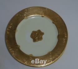 THOMAS BAVARIA Wide Gold Band Encrusted Dinner Plates Roses Set of 6