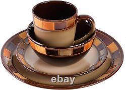 Table Mug Plate Bowl Casa Kitchen 16 Piece Dinnerware Set Brown Orange Beige