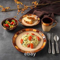 Table Mug Plate Bowl Casa Kitchen 16 Piece Dinnerware Set Brown Orange Beige
