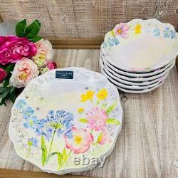 Tahari Melamine Spring Wildflowers Dinner Plates/ Bowls with Scalloped Rim 12 Pc