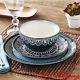 Teal Medallion Dinnerware Set Service For 8 Dinner Dishes Plates Bowls 24-piece