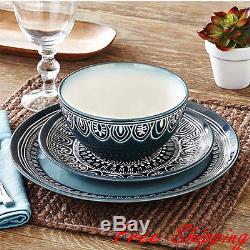 Teal Medallion Dinnerware Set Service for 8 Dinner Dishes Plates Bowls 24-piece