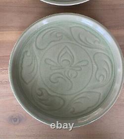 Thai Celadon 11 Dinner Plates Glazed Jade Green Made In Thailand Set of 3