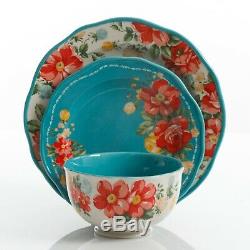 The Pioneer Woman Vintage Floral 12 Pc Dinnerware Set Service for 4 Plate Teal
